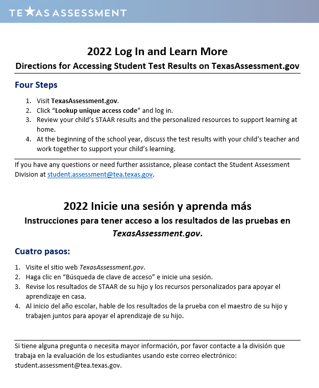 English and Spanish 4 Steps to Accessing TexasAssessment.gov