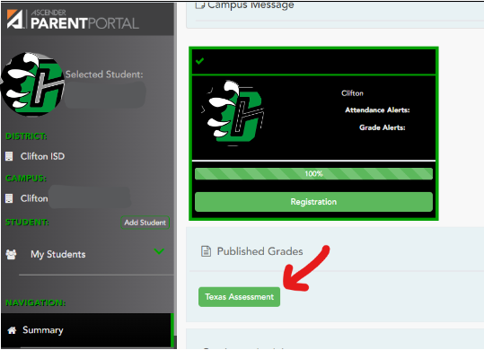 Clifton ISD Parent Portal Screenshot